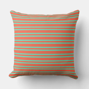 Coral Aquamarine Stripes Seamless Pattern Throw Pillow