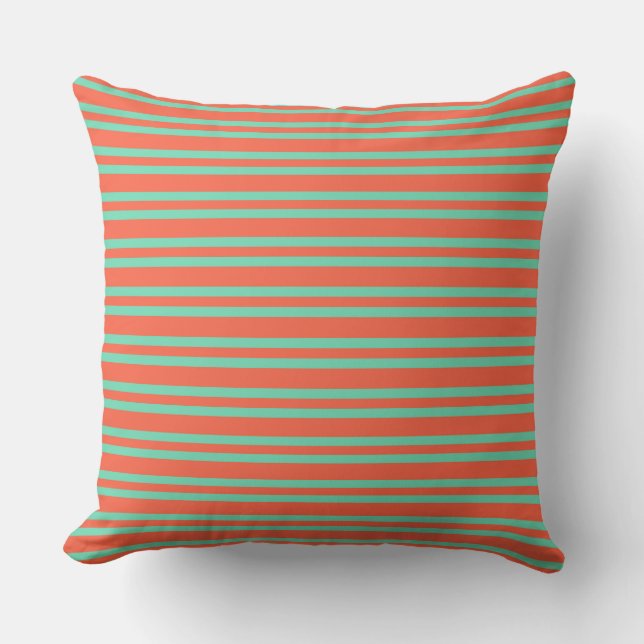 Coral Aquamarine Stripes Seamless Pattern Throw Pillow (Front)