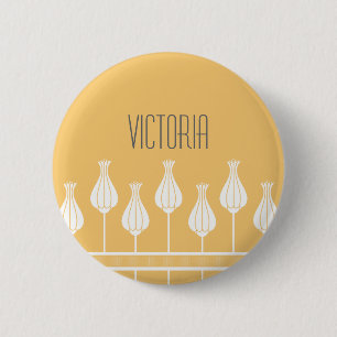 Coral Art Deco Floral Button