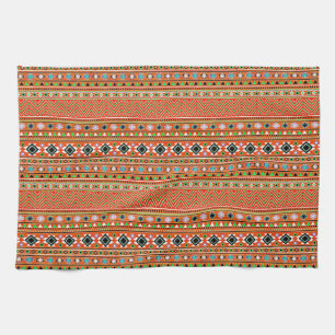 Coral Aztec Style Southwestern Pattern Kitchen Towel