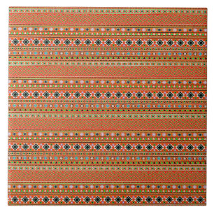 Coral Aztec Style Southwestern Pattern Tile