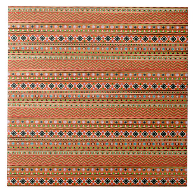 Coral Aztec Style Southwestern Pattern Tile (Front)