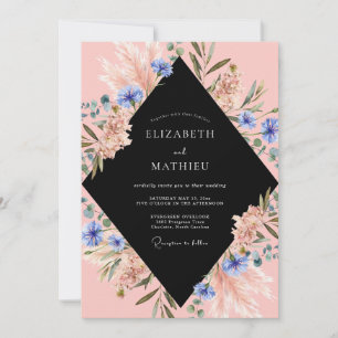 Coral Azure Pampas Eucalyptus Wedding Invitation