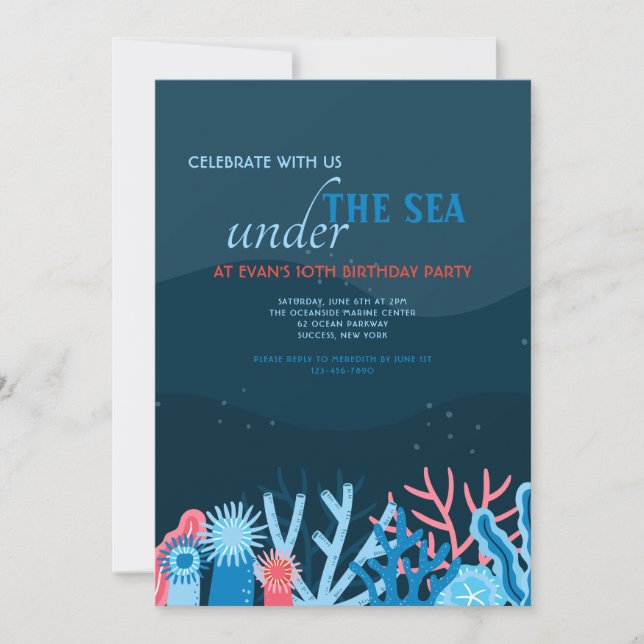 Coral Background Birthday Party Invitation (Front)