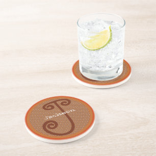 Coral Basket Weave Monogram Wedding Coasters