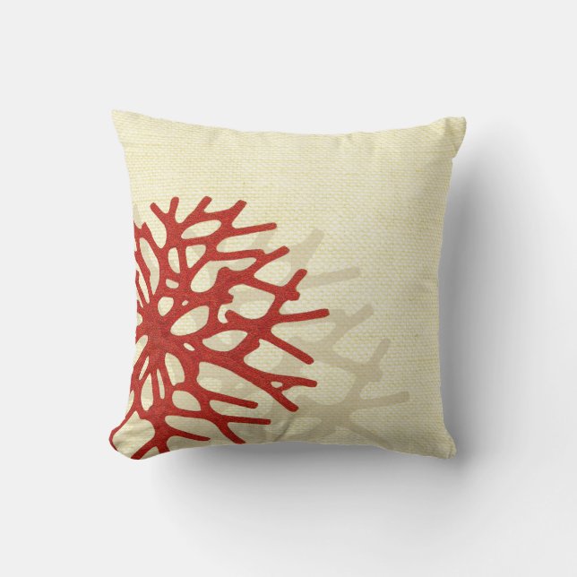Coral Beach Linen Look Throw Pillow (Front)