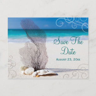 Coral Beach Save the Date Destination Wedding Card