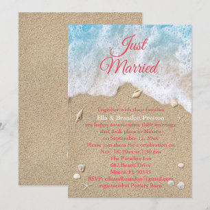 Coral Beach Waves Just Married Post Wedding Invitation