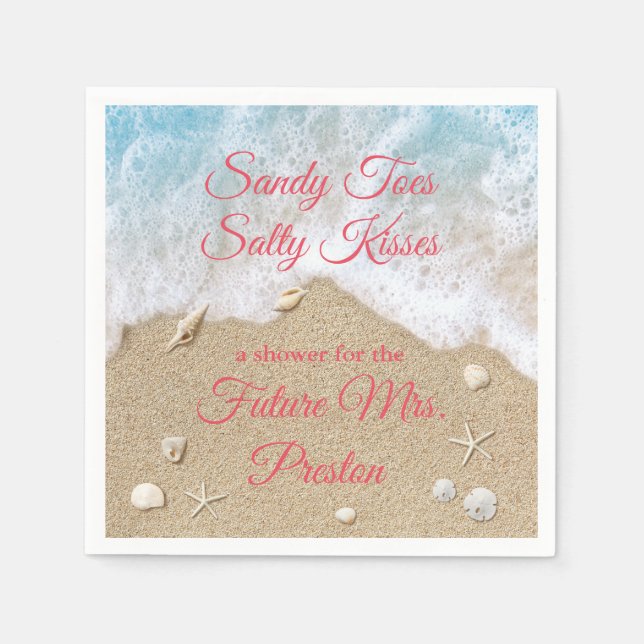 Coral Beach Waves Sandy Toes Bridal Shower Napkin (Front)