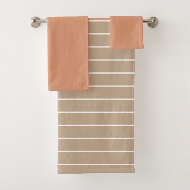 Coral Beige Two Tone Stripes Bath Towel Set (Insitu)