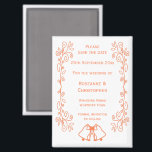 Coral Bells Scrollwork Wedding Save The Date Magnet<br><div class="desc">Wedding save the date magnet bells design. Customise this coral coloured wedding save the date magnet with your wedding details. Should you require any help with customising then contact us through the link on this page. Coral coloured bells design personalised wedding save the date magnet</div>