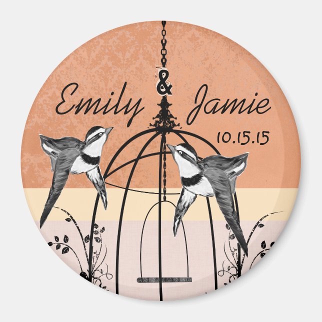 Coral Bird Cage Mariage Magnets ou Personnaliser (Devant)