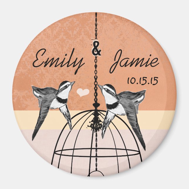 Coral Bird Cage Wedding Magnets or Customize (Front)