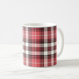 Coral, Black and White Girly Plaid Coffee Mug