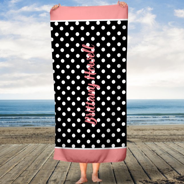 Coral Black and White Polka Dots Custom Bath Towel (Creator Uploaded)