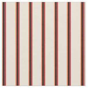 Coral, Black, Brown & Bisque Pattern of Stripes Fabric