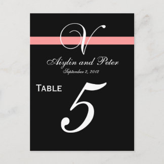 Coral Black Initial V Wedding Table Number Cards