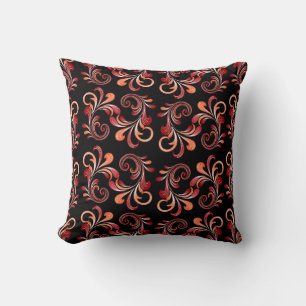 Coral/Black Printed Designer Pillow