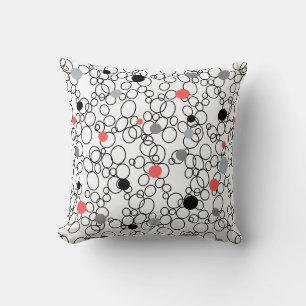 Coral Black White Circles, Dots Throw Pillow