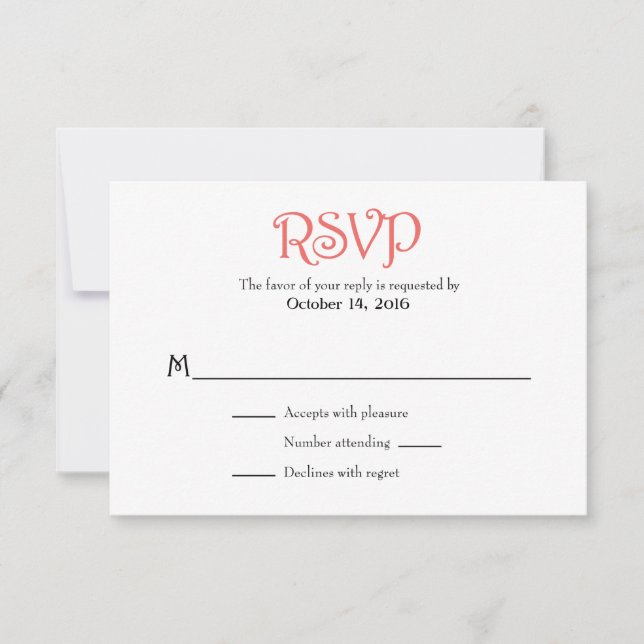 Coral Blanc Plaine Simple Mariage Cartes RSVP (Devant)