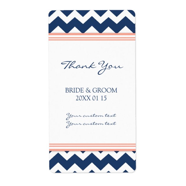 Coral bleu Chevron Étiquettes de mariage (Devant)