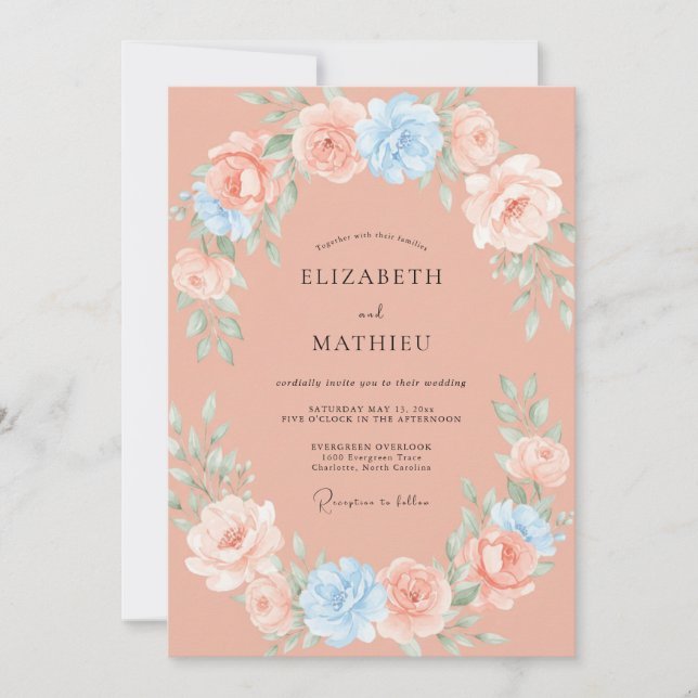 Coral Blissful Spring Wedding Invitation (Front)