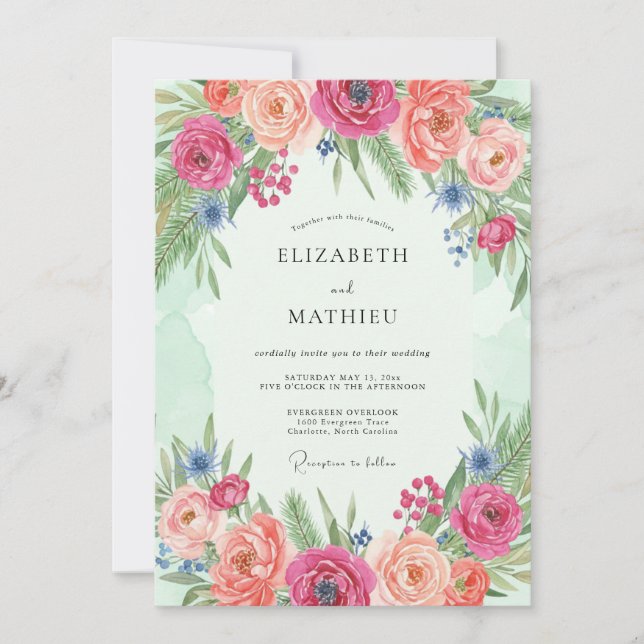 Coral Bloom Floral Romance Wedding Invitation (Front)
