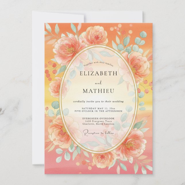 Coral Bloom Romance Wedding Invitation (Front)