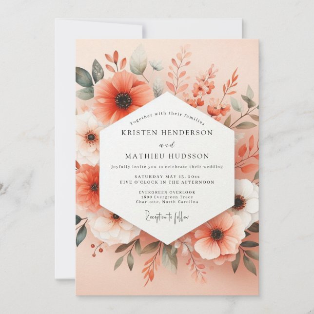 Coral Bloom Romance Wedding Invitation (Front)