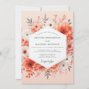 Coral Bloom Romance Wedding Invitation