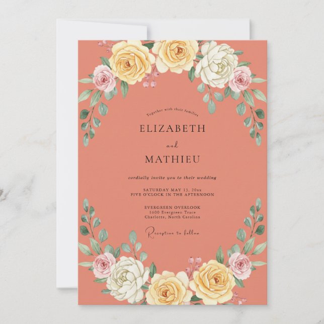 Coral Bloom Romantic Flourish Wedding Invitation (Front)