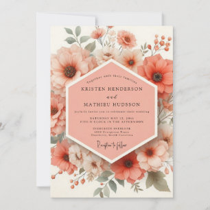 Coral Bloom Romantic Wedding Invitation