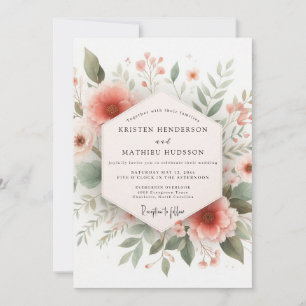 Coral Bloom Rustic Wedding Invitation