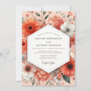 Coral Bloom Whimsical Wedding Invitation