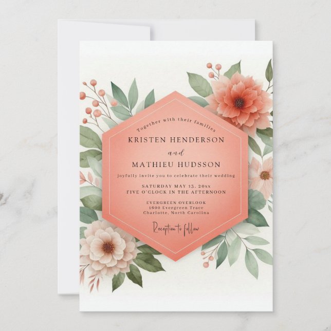 Coral Bloom Whimsy Wedding Invitation (Front)