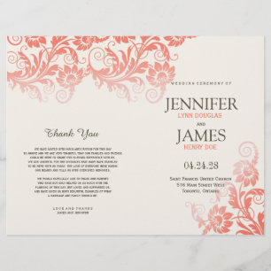 Coral Blooming Elegance Wedding Programs