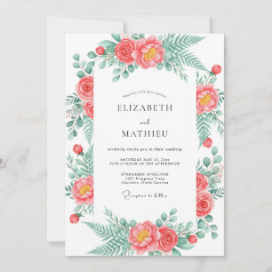 Coral Blooming Floral Romance Wedding Invitation