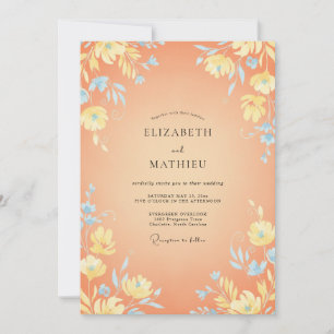 Coral Blooming Meadow Wedding Invitation