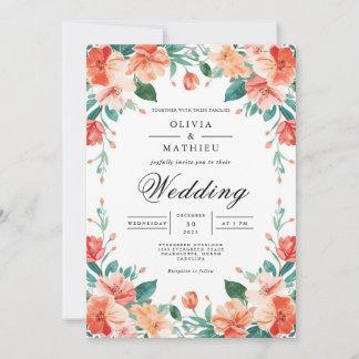 Coral Blossom Arch Wedding Invitation