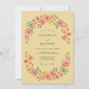 Coral Blossom Brushstroke Wedding Invitation
