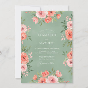 Coral Blossom Meadow Wedding Invitation