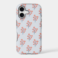 Coral Blossom Sprigs on Misty Blue Pattern 