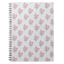Coral Blossom Sprigs on Misty Blue Pattern
