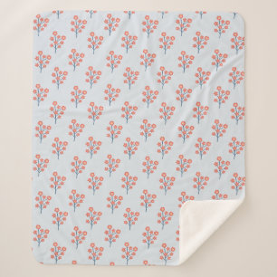 Coral Blossom Sprigs on Misty Blue Pattern Sherpa Blanket