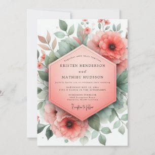 Coral Blossom Whimsical Wedding Invitation