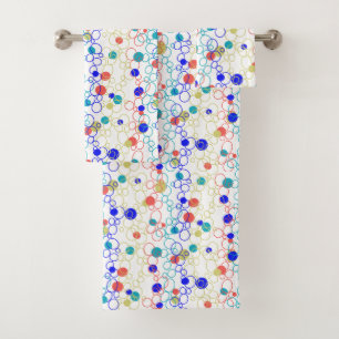 Coral Blue Aqua Lime Green Circles Dots Bath Towel Set