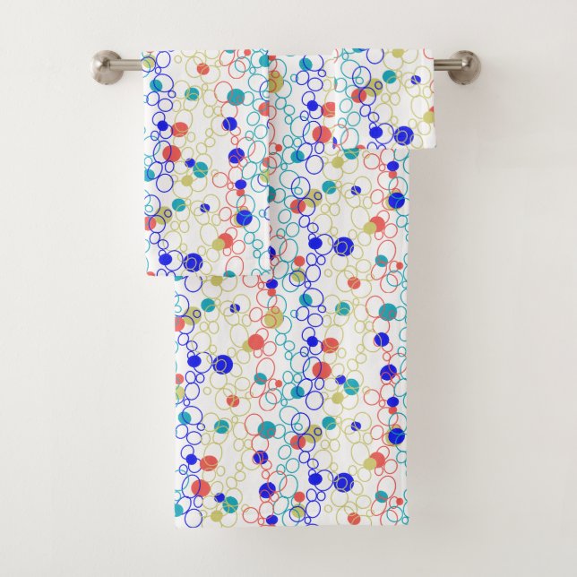 Coral Blue Aqua Lime Green Circles Dots Bath Towel Set (Insitu)