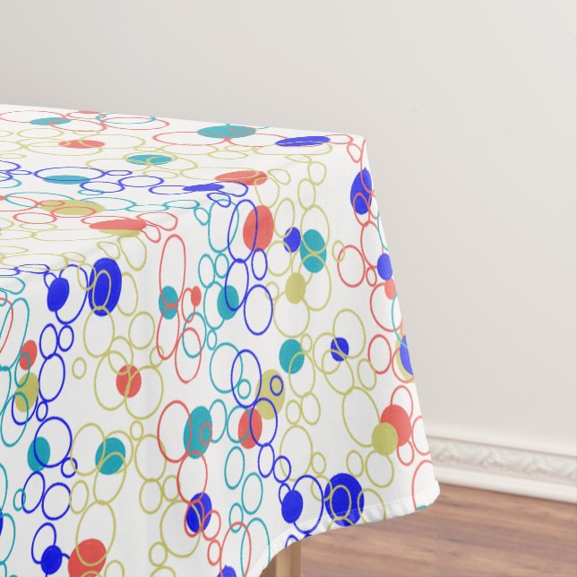 Coral Blue Aqua Lime Green Circles Dots Tablecloth (In Situ)