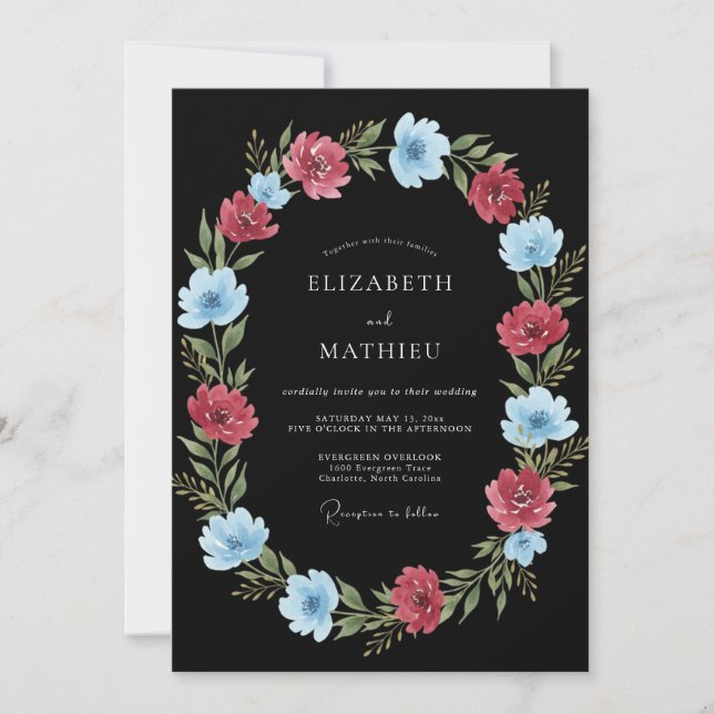 Coral Blue Botanical Romance Wedding Invitation (Front)