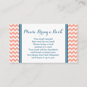 Coral Blue Chevron Baby Shower Book Request Card